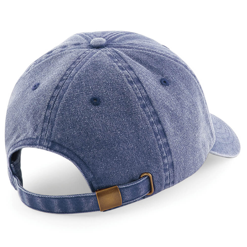 Back of blue denim cap