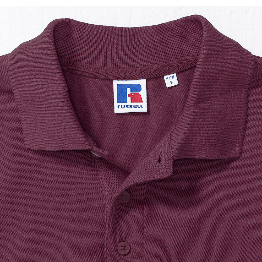 Close up of burgundy polo shirt