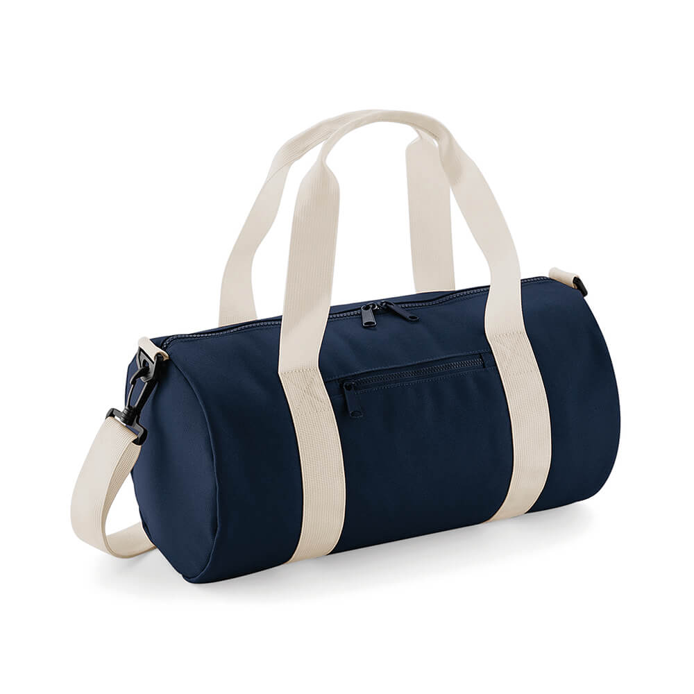 Image of mini barrel bag in navy/off white