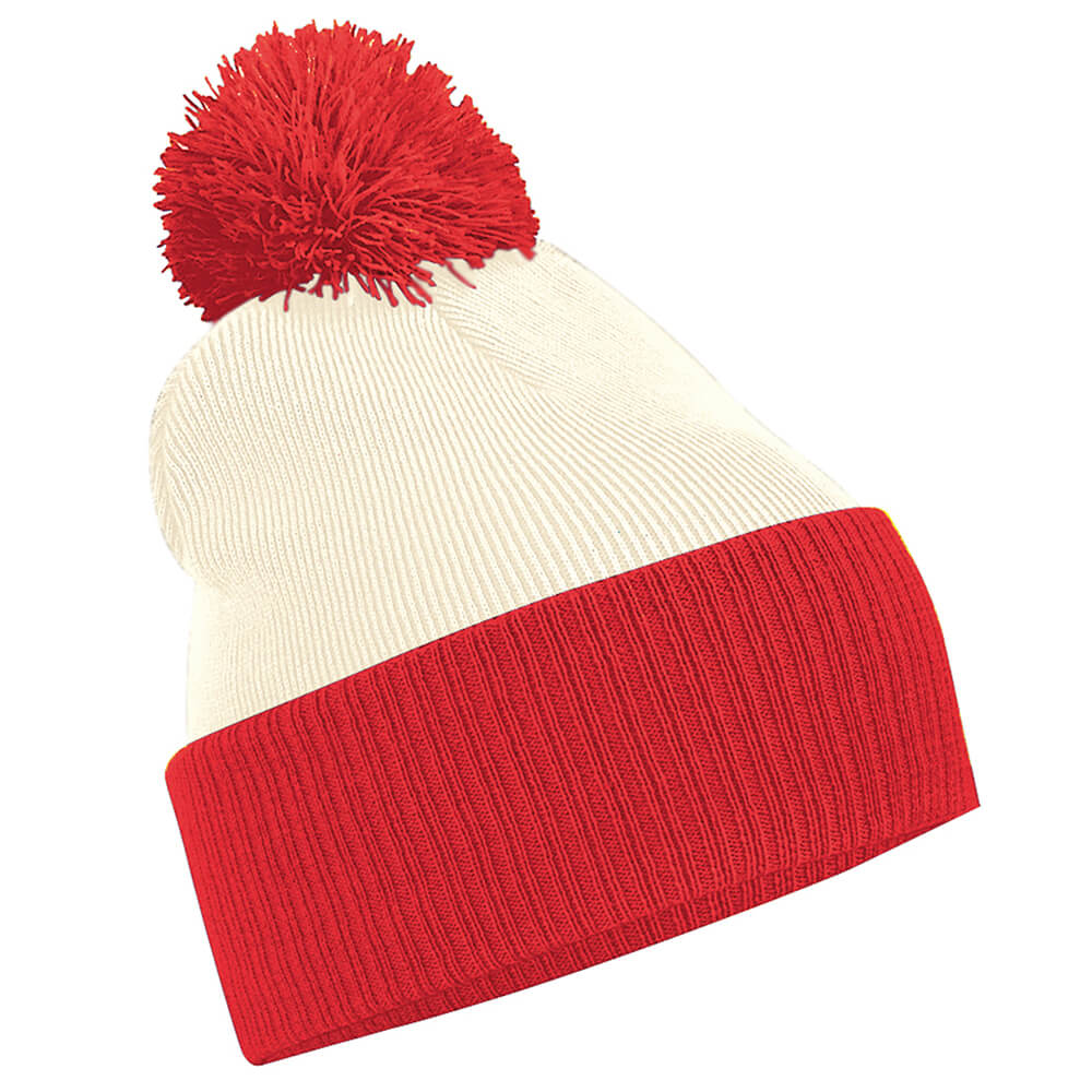 red and white pom pom beanie image